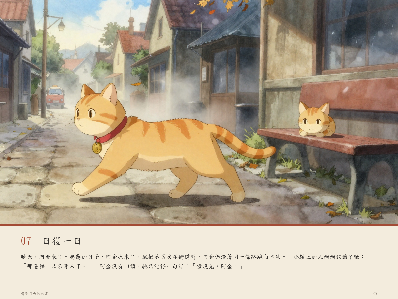 Picture-book page where an unintended second cat reveals consistency drift